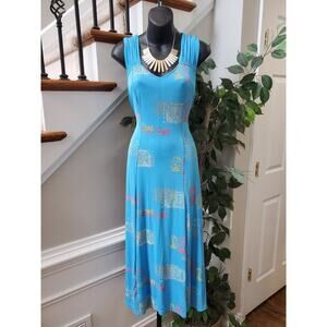 Vintage Maxima Women's Blue Fish Print Polyester Sleeveless Knee Length Dress M